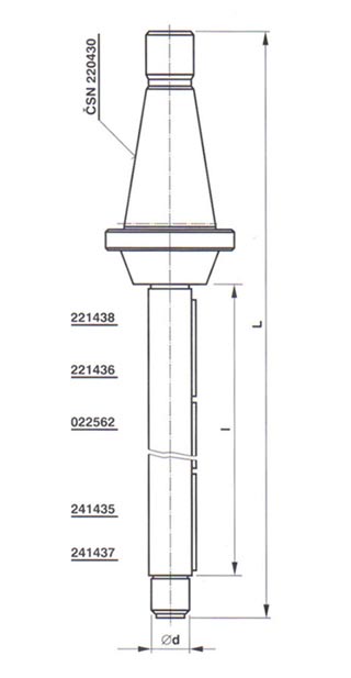 Frézovací trny dlouhé s kuželovou stopkou strmou - 40x27x500 mm, ČSN 241431